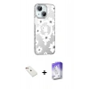 MARSİLYAN™- iPhone 14 Kılıf Yörünge Işık Prime - Siyah Bilvis 5in1 3D Magic Cam Ekran Koruyucu + Diamond Kamera Lens - KI