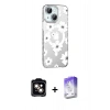 MARSİLYAN™- iPhone 14 Kılıf Yörünge Işık Prime - Siyah Bilvis 5in1 3D Magic Cam Ekran Koruyucu + Turuncu PVD Metal Kamera Lens