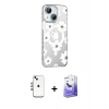 MARSİLYAN™- iPhone 14 Kılıf Yörünge Işık Prime - Siyah Bilvis 5in1 5D Magic Hayalet Cam Ekran Koruyucu + Shine Kamera Lens - GI