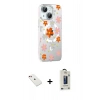 MARSİLYAN™- iPhone 14 Kılıf Yörünge Işık Prime - Siyah Bilvis Hayalet Cam Ekran Koruyucu + Diamond Kamera Lens - KI