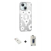 MARSİLYAN™- iPhone 14 Kılıf Yörünge Işık Prime - Siyah Bilvis Hayalet Cam Ekran Koruyucu + Diamond Kamera Lens - KI