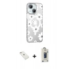 MARSİLYAN™- iPhone 14 Kılıf Yörünge Işık Prime - Siyah Bilvis Hayalet Cam Ekran Koruyucu + Diamond Kamera Lens - PE