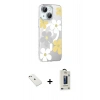 MARSİLYAN™- iPhone 14 Kılıf Yörünge Işık Prime - Siyah Bilvis Hayalet Cam Ekran Koruyucu + Diamond Kamera Lens - PE