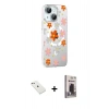 MARSİLYAN™- iPhone 14 Kılıf Yörünge Işık Prime - Siyah Bilvis Hayalet Cam Ekran Koruyucu + Diamond Kamera Lens - PE