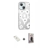 MARSİLYAN™- iPhone 14 Kılıf Yörünge Işık Prime - Siyah Bilvis Hayalet Cam Ekran Koruyucu + Diamond Kamera Lens - PE