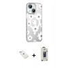 MARSİLYAN™- iPhone 14 Kılıf Yörünge Işık Prime - Siyah Bilvis Hayalet Cam Ekran Koruyucu + Diamond Kamera Lens - SABE