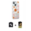 MARSİLYAN™- iPhone 14 Kılıf Yörünge Işık Prime - Siyah Buffer Cam Ekran Koruyucu + Mavi PVD Metal Kamera Lens