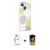 MARSİLYAN™- iPhone 14 Kılıf Yörünge Işık Prime - Siyah Buffer Cam Ekran Koruyucu + Mavi Shine Kamera Lens