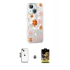 MARSİLYAN™- iPhone 14 Kılıf Yörünge Işık Prime - Siyah Buffer Cam Ekran Koruyucu + Siyah Shine Kamera Lens