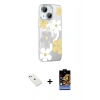 MARSİLYAN™- iPhone 14 Kılıf Yörünge Işık Prime - Siyah Buffer Hayalet Cam Ekran Koruyucu + Diamond Kamera Lens - SABE