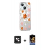 MARSİLYAN™- iPhone 14 Kılıf Yörünge Işık Prime - Siyah Buffer Hayalet Cam Ekran Koruyucu + PVD Metal Kamera Lens - PE