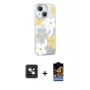 MARSİLYAN™- iPhone 14 Kılıf Yörünge Işık Prime - Siyah Buffer Hayalet Cam Ekran Koruyucu + PVD Metal Kamera Lens - PE