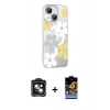 MARSİLYAN™- iPhone 14 Kılıf Yörünge Işık Prime - Siyah Buffer Hayalet Cam Ekran Koruyucu + PVD Metal Kamera Lens - SH
