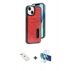 MARSİLYAN™- iPhone 14 Kılıf Yörünge Işık Serisi - Siyah 3D Antistatik Cam Ekran Koruyucu + Diamond Kamera Lens - KI