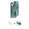 MARSİLYAN™- iPhone 14 Kılıf Yörünge Işık Serisi - Siyah 3D Antistatik Cam Ekran Koruyucu + Diamond Kamera Lens - KI