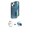 MARSİLYAN™- iPhone 14 Kılıf Yörünge Işık Serisi - Siyah 3D Antistatik Cam Ekran Koruyucu + Shine Kamera Lens - KI