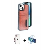 MARSİLYAN™- iPhone 14 Kılıf Yörünge Işık Serisi - Siyah 3D Antistatik Cam Ekran Koruyucu + Shine Kamera Lens - KI