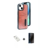 MARSİLYAN™- iPhone 14 Kılıf Yörünge Işık Serisi - Siyah 3D Antistatik Hayalet Cam Ekran Koruyucu + Diamond Kamera Lens - PE