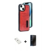 MARSİLYAN™- iPhone 14 Kılıf Yörünge Işık Serisi - Siyah 3D Antistatik Hayalet Cam Ekran Koruyucu + Diamond Kamera Lens - PE