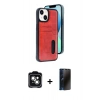 MARSİLYAN™- iPhone 14 Kılıf Yörünge Işık Serisi - Siyah 3D Antistatik Hayalet Cam Ekran Koruyucu + PVD Metal Kamera Lens - YL