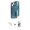 MARSİLYAN™- iPhone 14 Kılıf Yörünge Işık Serisi - Siyah Bilvis 3D Mat Cam Ekran Koruyucu + Diamond Kamera Lens - YL