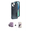 MARSİLYAN™- iPhone 14 Kılıf Yörünge Işık Serisi - Siyah Bilvis 3D Mat Cam Ekran Koruyucu + Raze Metal Kamera Lens - GS