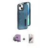 MARSİLYAN™- iPhone 14 Kılıf Yörünge Işık Serisi - Siyah Bilvis 3D Mat Cam Ekran Koruyucu + Raze Metal Kamera Lens - GS