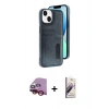 MARSİLYAN™- iPhone 14 Kılıf Yörünge Işık Serisi - Siyah Bilvis 3D Mat Cam Ekran Koruyucu + Raze Metal Kamera Lens - KI