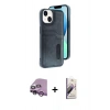 MARSİLYAN™- iPhone 14 Kılıf Yörünge Işık Serisi - Siyah Bilvis 3D Mat Cam Ekran Koruyucu + Raze Metal Kamera Lens - MR