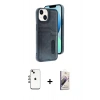 MARSİLYAN™- iPhone 14 Kılıf Yörünge Işık Serisi - Siyah Bilvis 3D Mat Cam Ekran Koruyucu + Shine Kamera Lens - GI