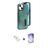 MARSİLYAN™- iPhone 14 Kılıf Yörünge Işık Serisi - Siyah Bilvis 5in1 3D Magic Cam Ekran Koruyucu + Diamond Kamera Lens - YL
