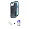 MARSİLYAN™- iPhone 14 Kılıf Yörünge Işık Serisi - Siyah Bilvis 5in1 3D Magic Cam Ekran Koruyucu + Diamond Kamera Lens - SABE