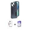 MARSİLYAN™- iPhone 14 Kılıf Yörünge Işık Serisi - Siyah Bilvis 5in1 3D Magic Cam Ekran Koruyucu + Shine Kamera Lens - KI