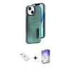 MARSİLYAN™- iPhone 14 Kılıf Yörünge Işık Serisi - Siyah Bilvis 5in1 3D Magic Cam Ekran Koruyucu + Diamond Kamera Lens - PE