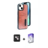 MARSİLYAN™- iPhone 14 Kılıf Yörünge Işık Serisi - Siyah Bilvis 5in1 3D Magic Cam Ekran Koruyucu + PVD Metal Kamera Lens - PE