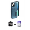 MARSİLYAN™- iPhone 14 Kılıf Yörünge Işık Serisi - Siyah Bilvis 5in1 3D Magic Cam Ekran Koruyucu + PVD Metal Kamera Lens - TU