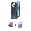 MARSİLYAN™- iPhone 14 Kılıf Yörünge Işık Serisi - Siyah Bilvis 5in1 5D Magic Hayalet Cam Ekran Koruyucu + Raze Metal Kamera Lens - KI