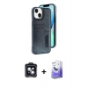 MARSİLYAN™- iPhone 14 Kılıf Yörünge Işık Serisi - Siyah Bilvis 5in1 5D Magic Hayalet Cam Ekran Koruyucu + PVD Metal Kamera Lens - SH