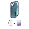 MARSİLYAN™- iPhone 14 Kılıf Yörünge Işık Serisi - Siyah Bilvis 5in1 5D Magic Hayalet Cam Ekran Koruyucu + Shine Kamera Lens - GD