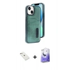 MARSİLYAN™- iPhone 14 Kılıf Yörünge Işık Serisi - Siyah Bilvis 5in1 5D Magic Hayalet Cam Ekran Koruyucu + Diamond Kamera Lens - PE