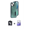 MARSİLYAN™- iPhone 14 Kılıf Yörünge Işık Serisi - Siyah Bilvis 5in1 5D Magic Hayalet Cam Ekran Koruyucu + PVD Metal Kamera Lens - SH