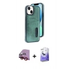 MARSİLYAN™- iPhone 14 Kılıf Yörünge Işık Serisi - Siyah Bilvis 5in1 5D Magic Hayalet Cam Ekran Koruyucu + Raze Metal Kamera Lens - KI