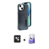 MARSİLYAN™- iPhone 14 Kılıf Yörünge Işık Serisi - Siyah Bilvis 5in1 5D Magic Hayalet Cam Ekran Koruyucu + PVD Metal Kamera Lens - PE