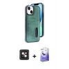 MARSİLYAN™- iPhone 14 Kılıf Yörünge Işık Serisi - Siyah Bilvis 5in1 5D Magic Hayalet Cam Ekran Koruyucu + PVD Metal Kamera Lens - PE