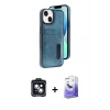 MARSİLYAN™- iPhone 14 Kılıf Yörünge Işık Serisi - Siyah Bilvis 5in1 5D Magic Hayalet Cam Ekran Koruyucu + PVD Metal Kamera Lens - SH