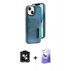 MARSİLYAN™- iPhone 14 Kılıf Yörünge Işık Serisi - Siyah Bilvis 5in1 5D Magic Hayalet Cam Ekran Koruyucu + PVD Metal Kamera Lens - TU
