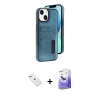 MARSİLYAN™- iPhone 14 Kılıf Yörünge Işık Serisi - Siyah Bilvis 5in1 5D Magic Hayalet Cam Ekran Koruyucu + Diamond Kamera Lens - PE