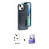 MARSİLYAN™- iPhone 14 Kılıf Yörünge Işık Serisi - Siyah Bilvis 5in1 5D Magic Hayalet Cam Ekran Koruyucu + Shine Kamera Lens - GD