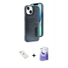 MARSİLYAN™- iPhone 14 Kılıf Yörünge Işık Serisi - Siyah Bilvis 5in1 5D Magic Hayalet Cam Ekran Koruyucu + Diamond Kamera Lens - PE