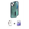 MARSİLYAN™- iPhone 14 Kılıf Yörünge Işık Serisi - Siyah Bilvis 5in1 5D Magic Hayalet Cam Ekran Koruyucu + Shine Kamera Lens - KI